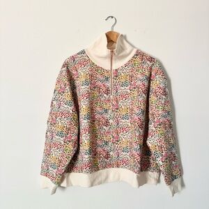 Cath Kidston Floral Quarter Zip Sweatshirt Pullover Cream Multi Size XL